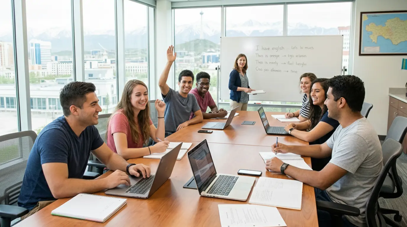 Студенты на занятии английского языка в okku